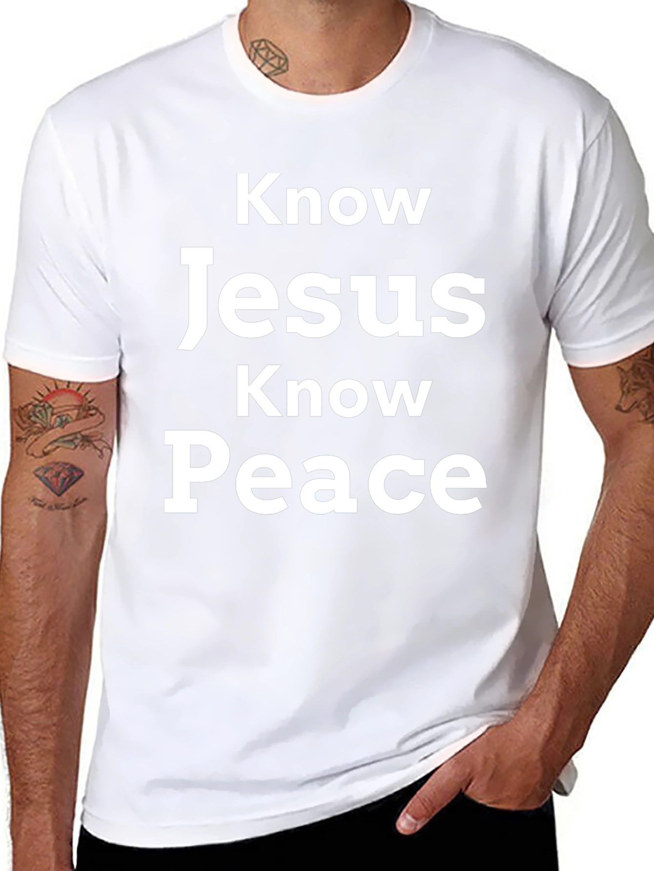 Know Jesus Know Peace Black Graphic T-Shirt