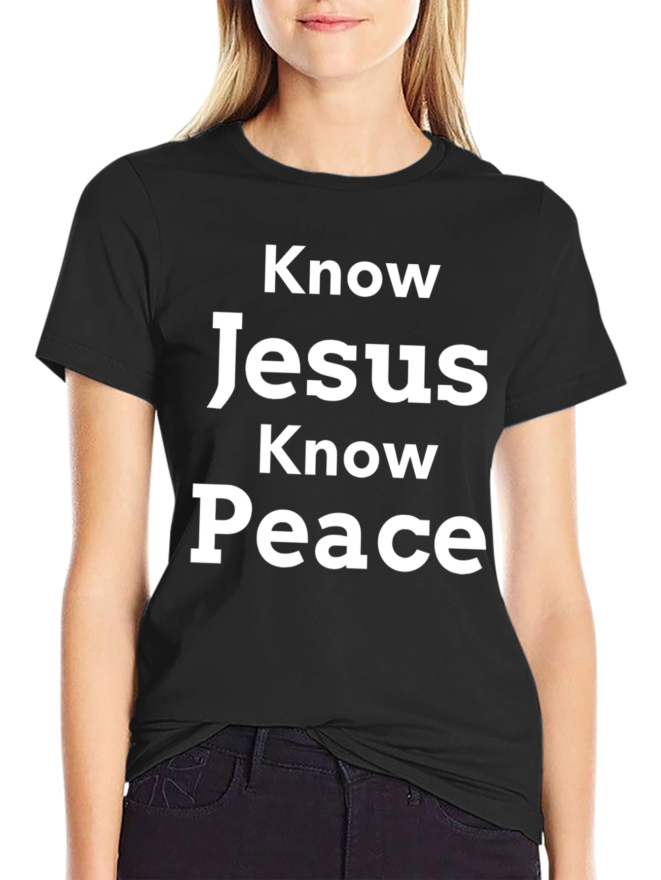 Know Jesus Know Peace Black Graphic T-Shirt