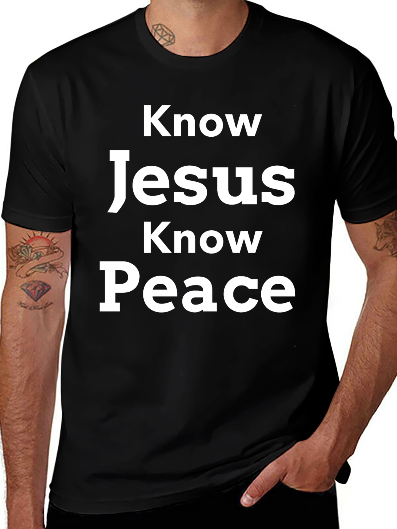 Know Jesus Know Peace Black Graphic T-Shirt
