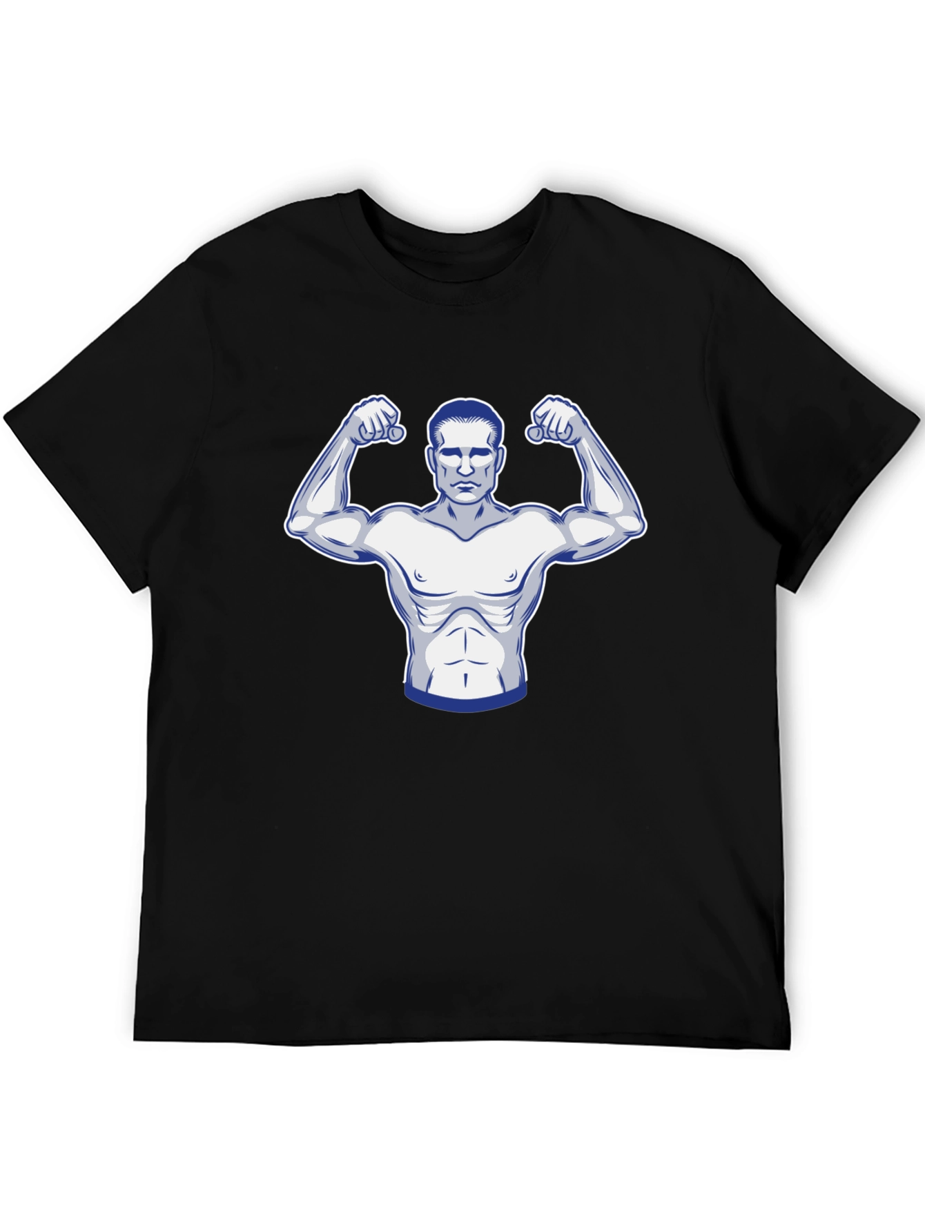 Black Graphic T-Shirt: Muscular Man Design