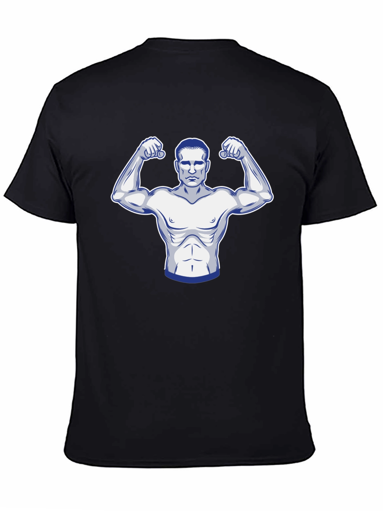 Black Graphic T-Shirt: Muscular Man Design