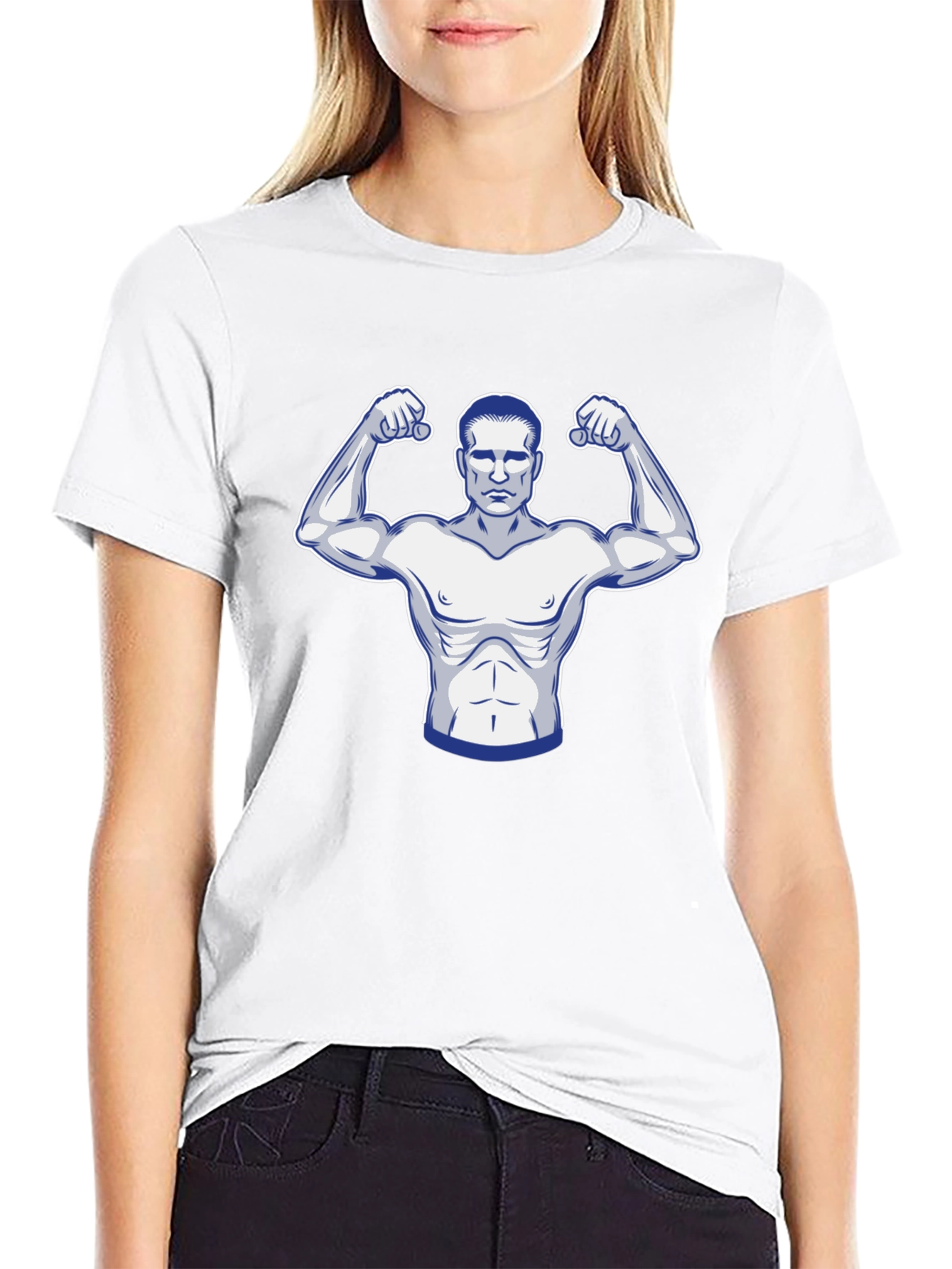 Black Graphic T-Shirt: Muscular Man Design