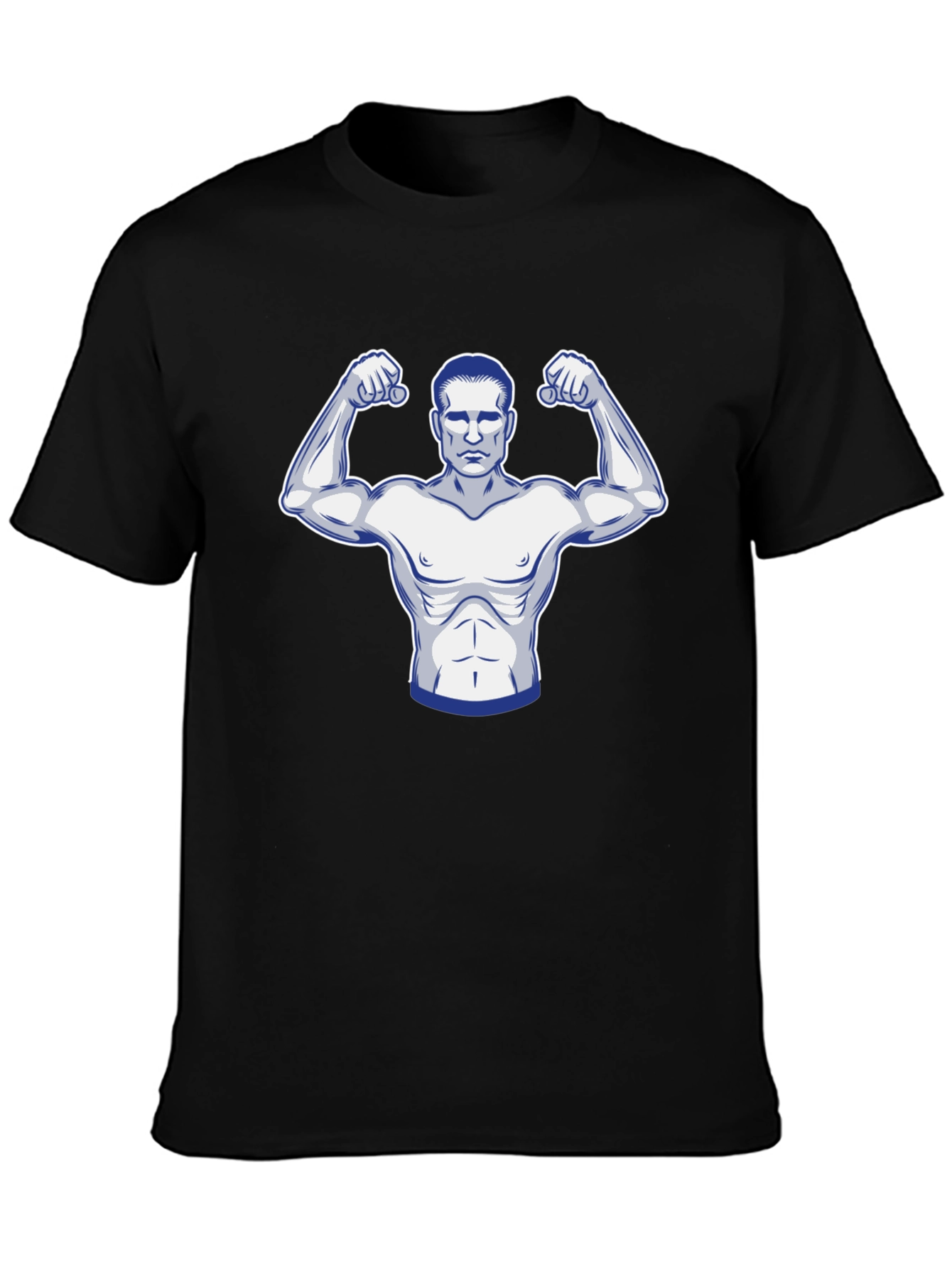 Black Graphic T-Shirt: Muscular Man Design