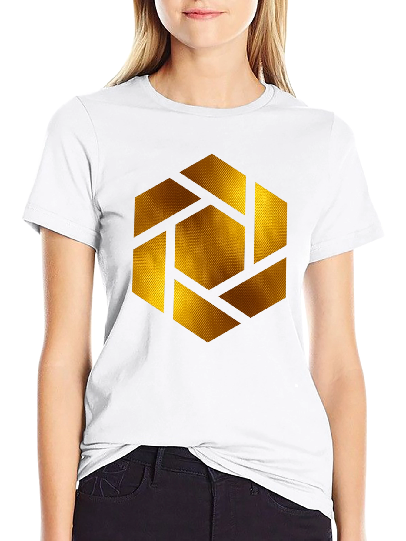 Geometric Gold Shutter Graphic Black T-Shirt
