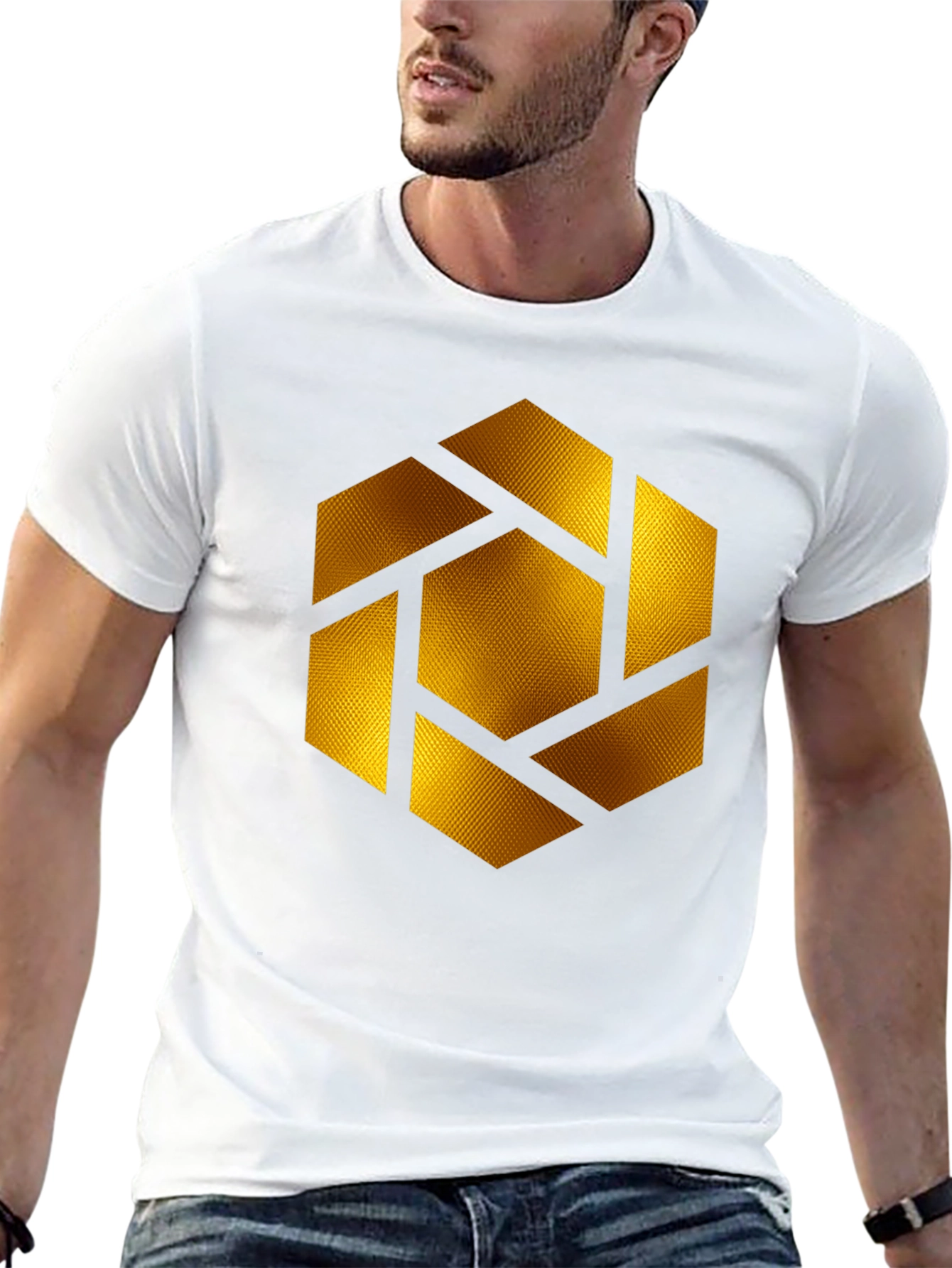 Geometric Gold Shutter Graphic Black T-Shirt
