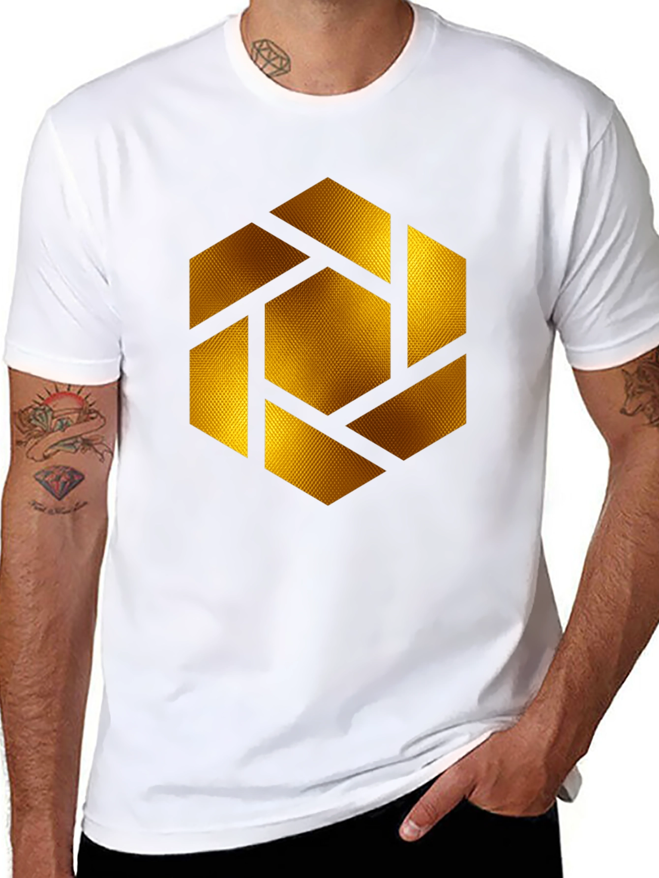 Geometric Gold Shutter Graphic Black T-Shirt