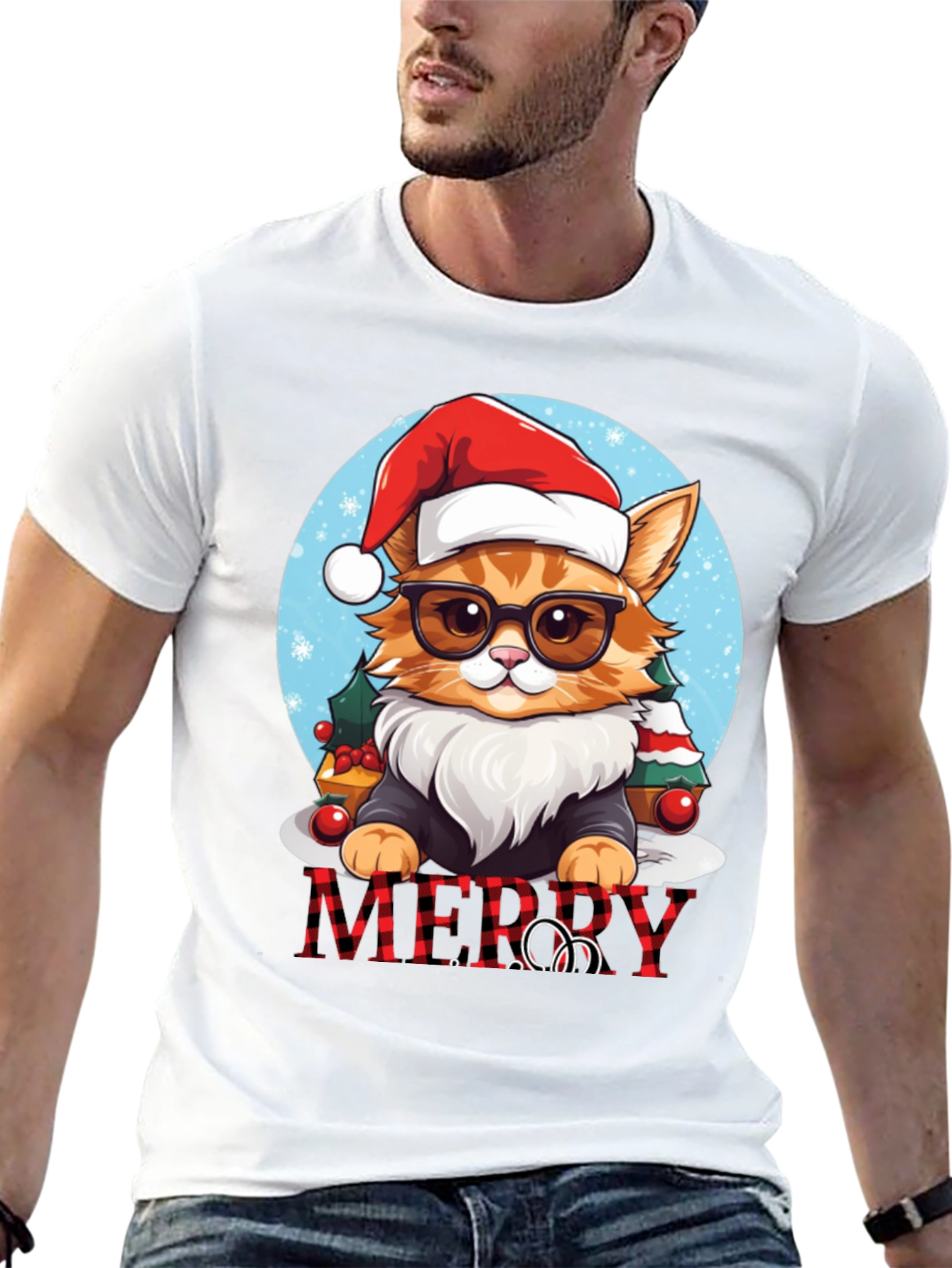 Festive Cat Merry Christmas T-Shirt