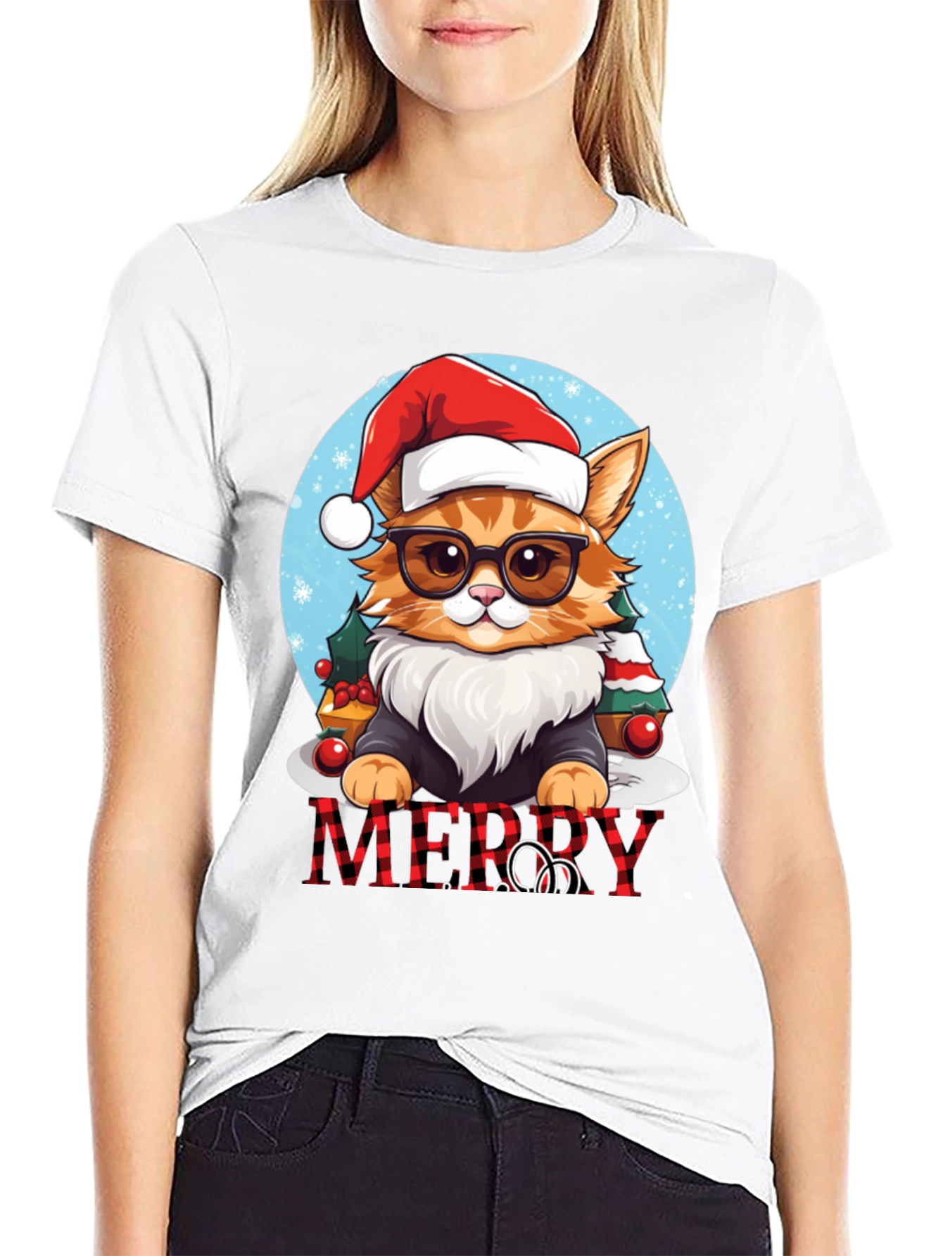 Festive Cat Merry Christmas T-Shirt