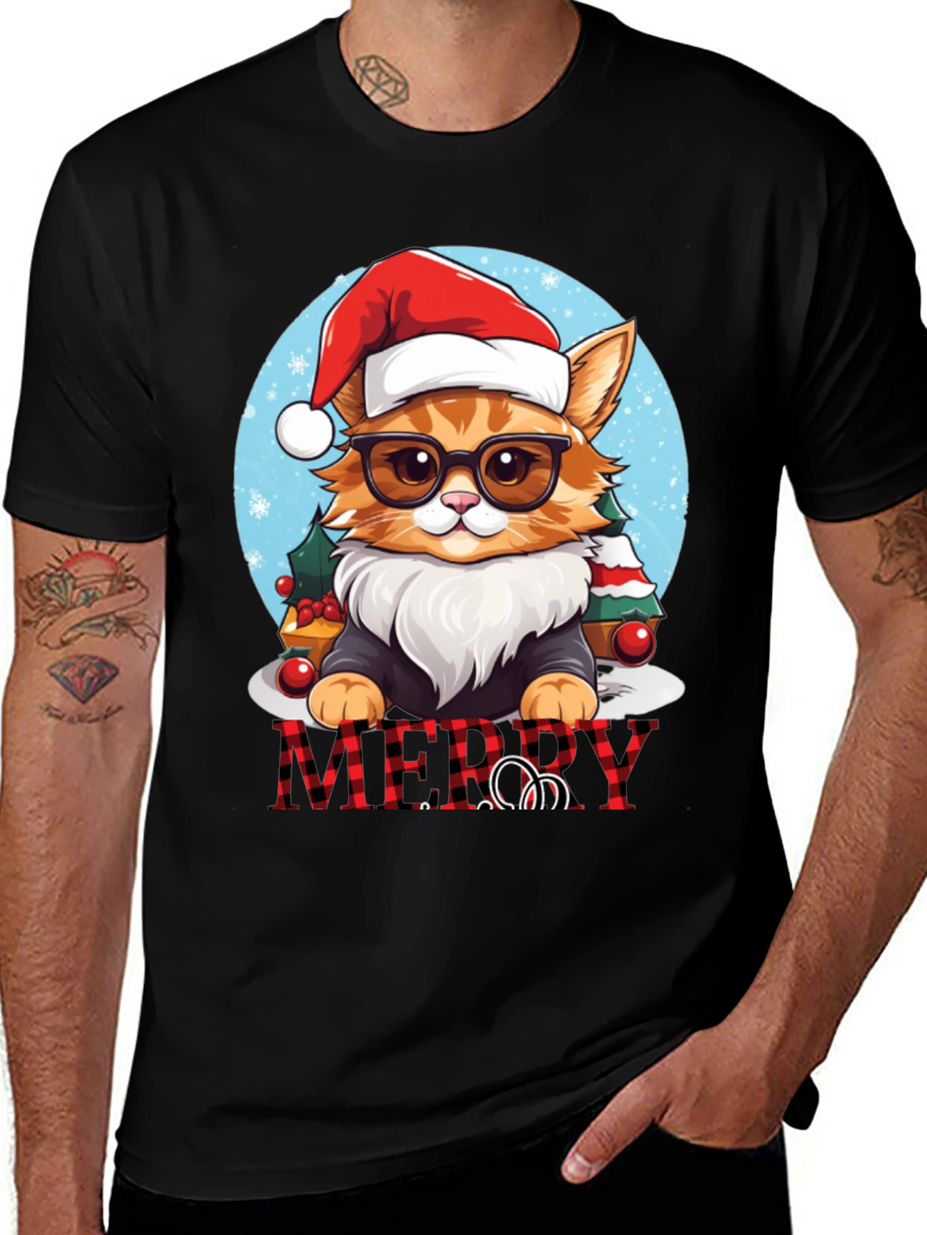 Festive Cat Merry Christmas T-Shirt