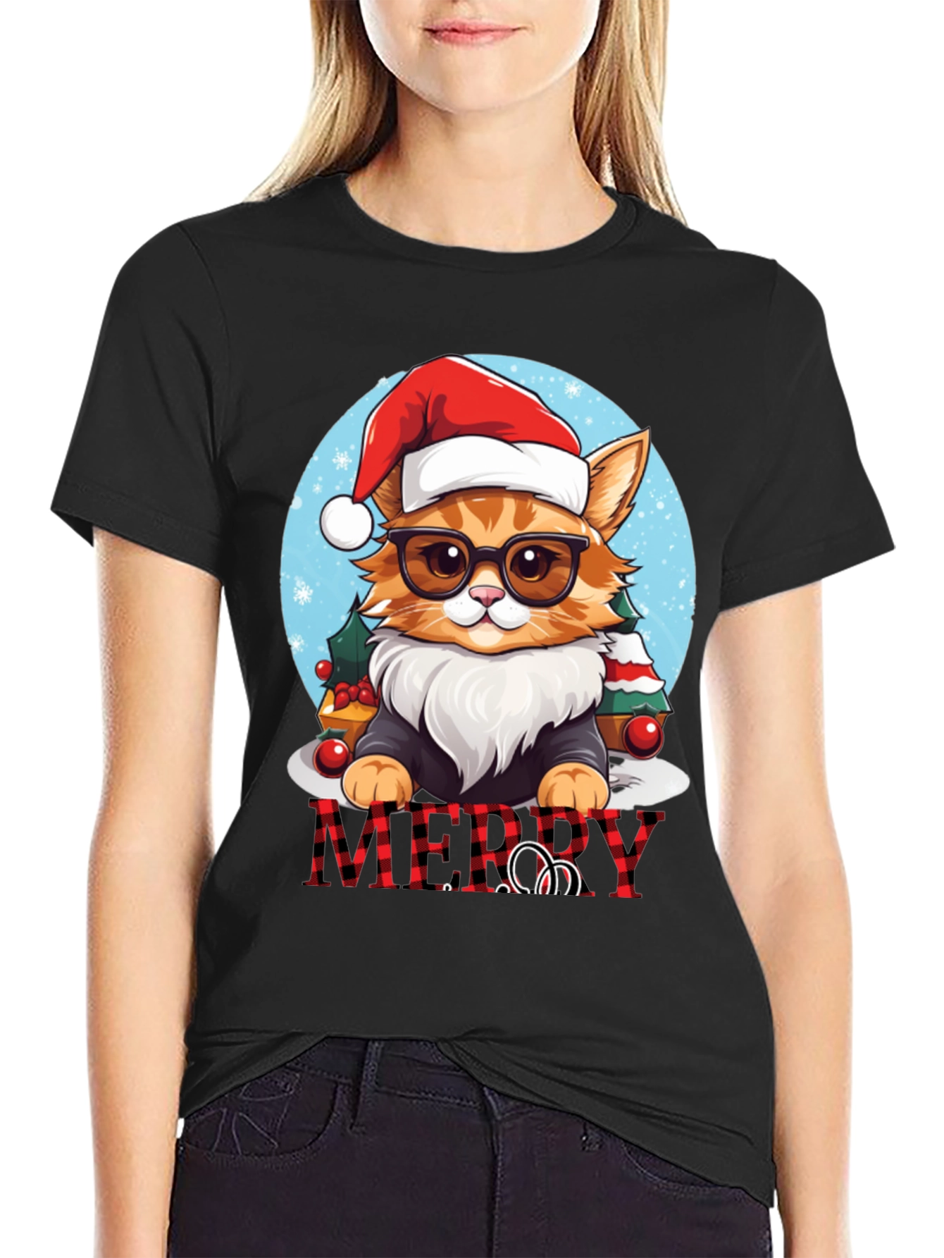 Festive Cat Merry Christmas T-Shirt