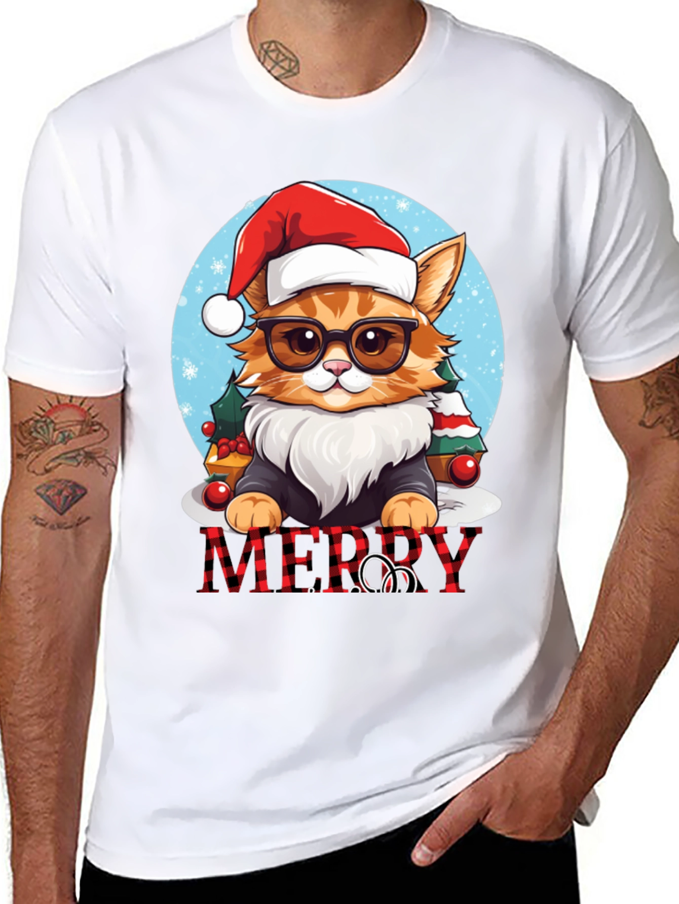 Festive Cat Merry Christmas T-Shirt