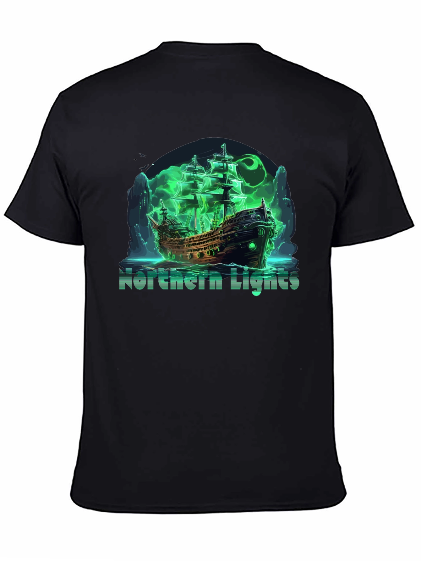 Northern Lights Ghost Ship Black T-Shirt