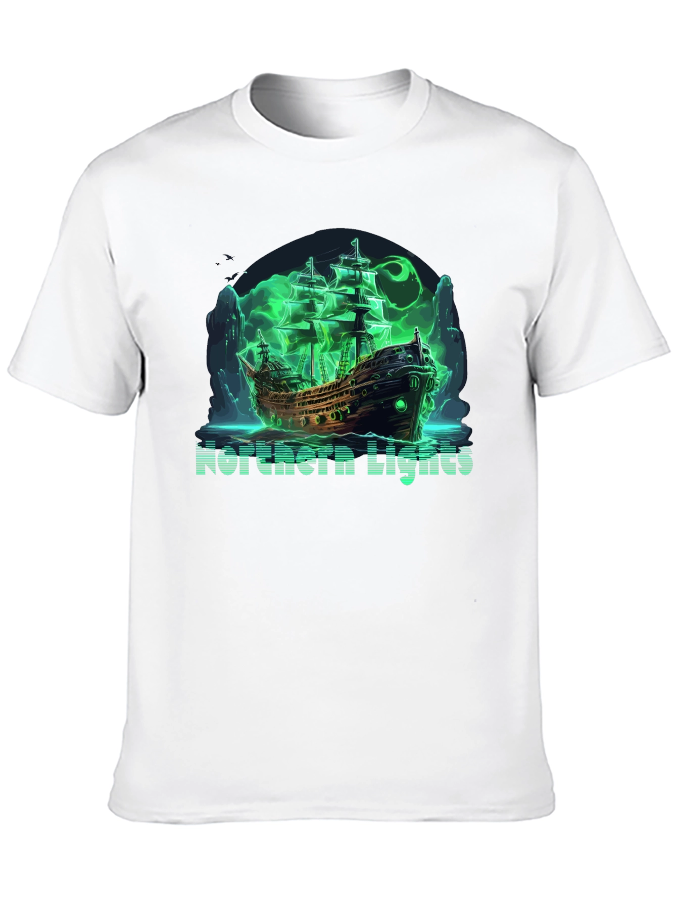 Northern Lights Ghost Ship Black T-Shirt