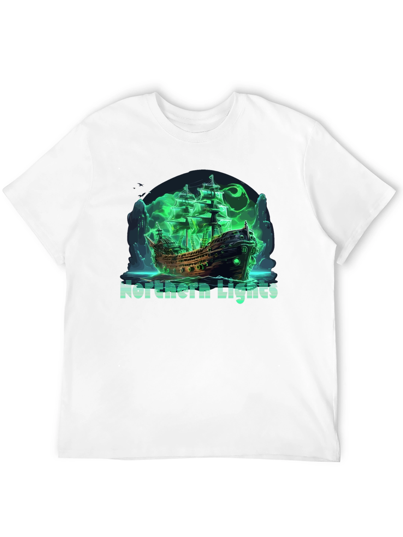 Northern Lights Ghost Ship Black T-Shirt