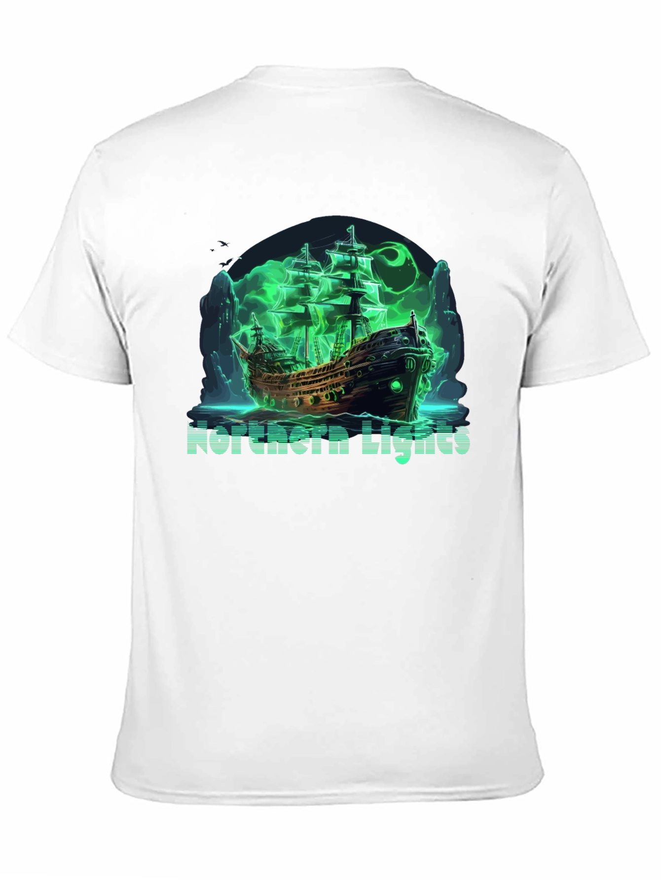 Northern Lights Ghost Ship Black T-Shirt