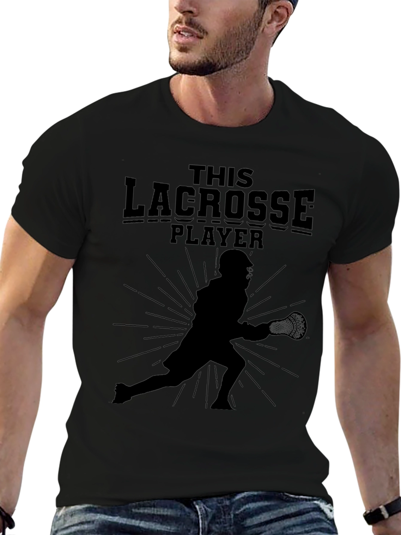 Lacrosse Player Graphic Tee - Black Cotton T-Shirt
