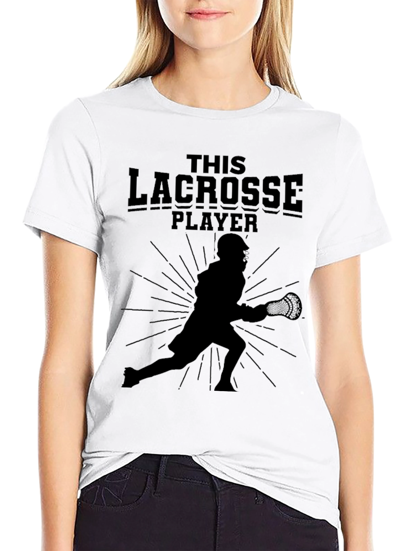 Lacrosse Player Graphic Tee - Black Cotton T-Shirt