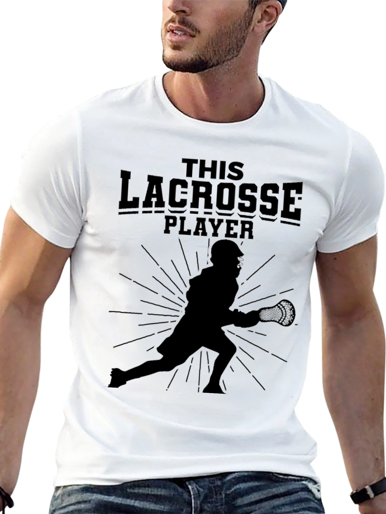 Lacrosse Player Graphic Tee - Black Cotton T-Shirt