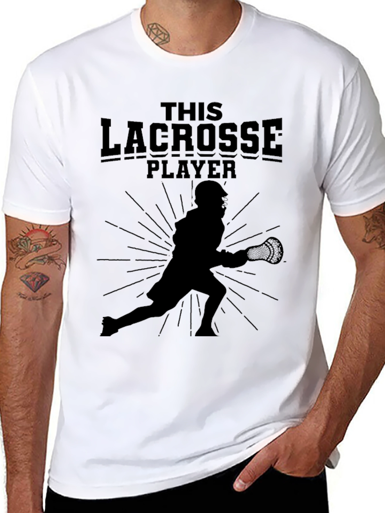 Lacrosse Player Graphic Tee - Black Cotton T-Shirt