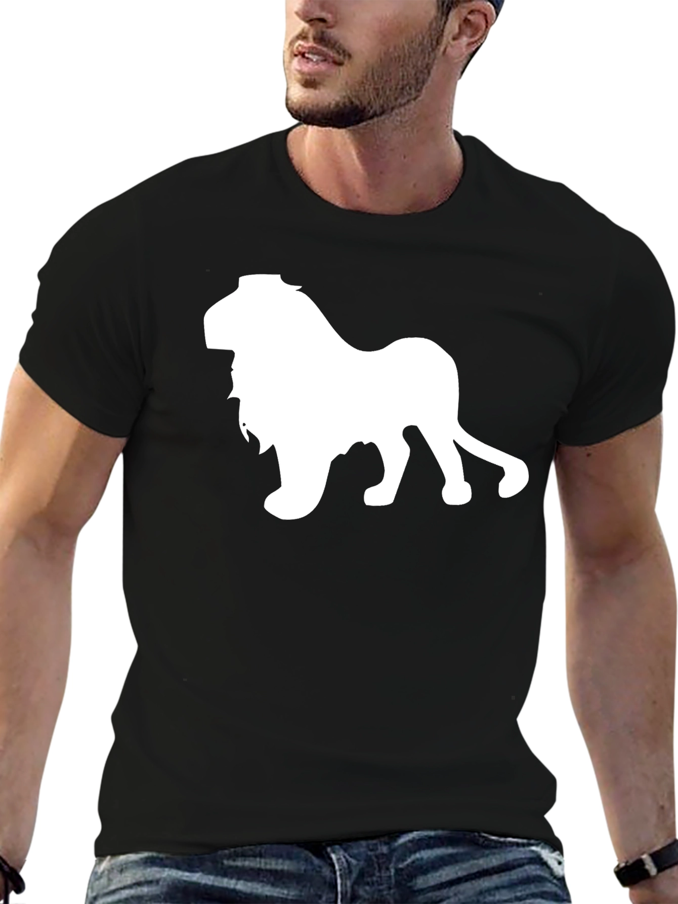 Lion Graphic Tee - Black Cotton T-Shirt