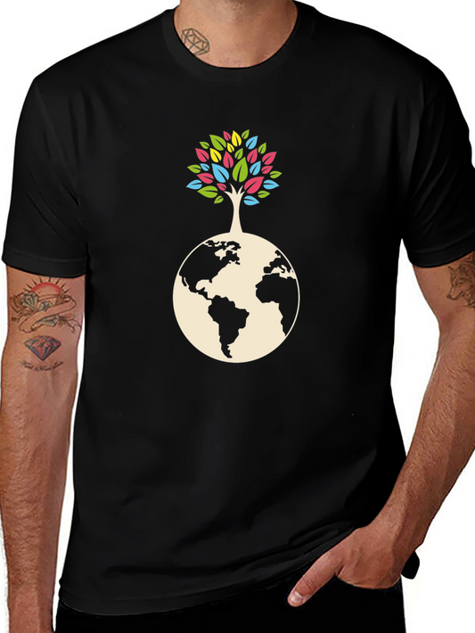 Earth Tree Graphic Tee - Black Cotton Blend Shirt