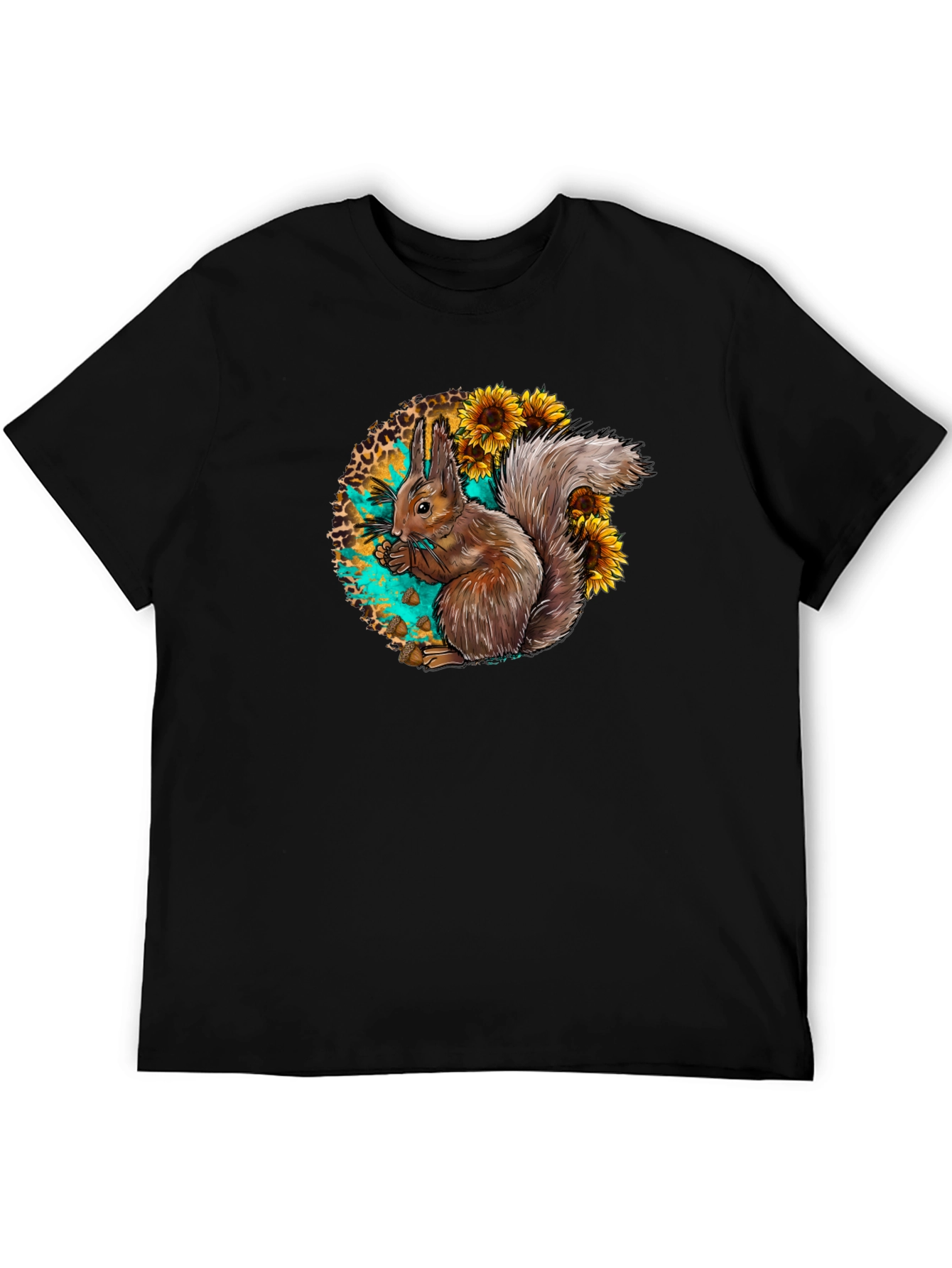Squirrel & Sunflower Graphic Tee - Mens Black T-Shirt