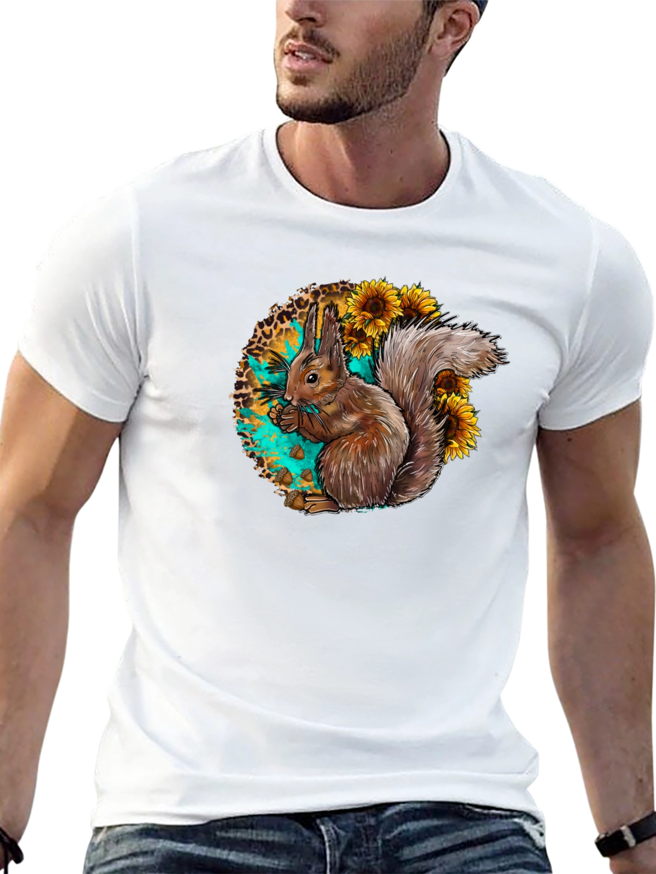 Squirrel & Sunflower Graphic Tee - Mens Black T-Shirt