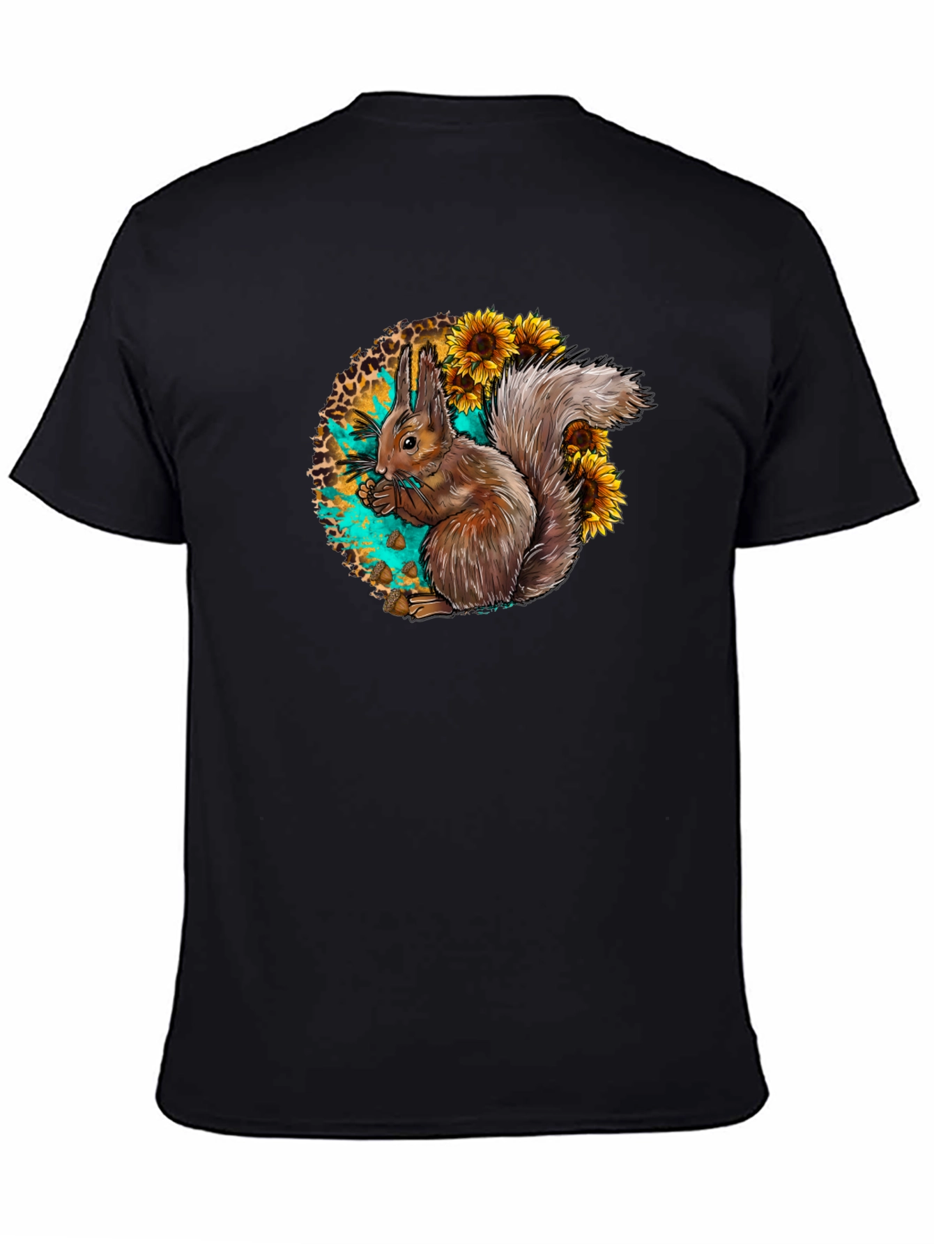 Squirrel & Sunflower Graphic Tee - Mens Black T-Shirt