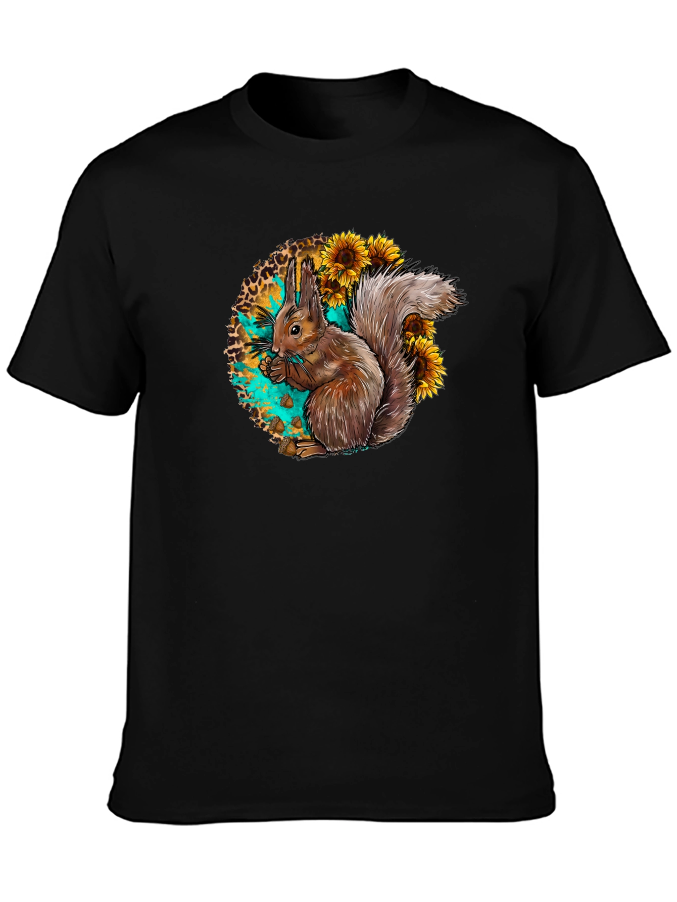 Squirrel & Sunflower Graphic Tee - Mens Black T-Shirt