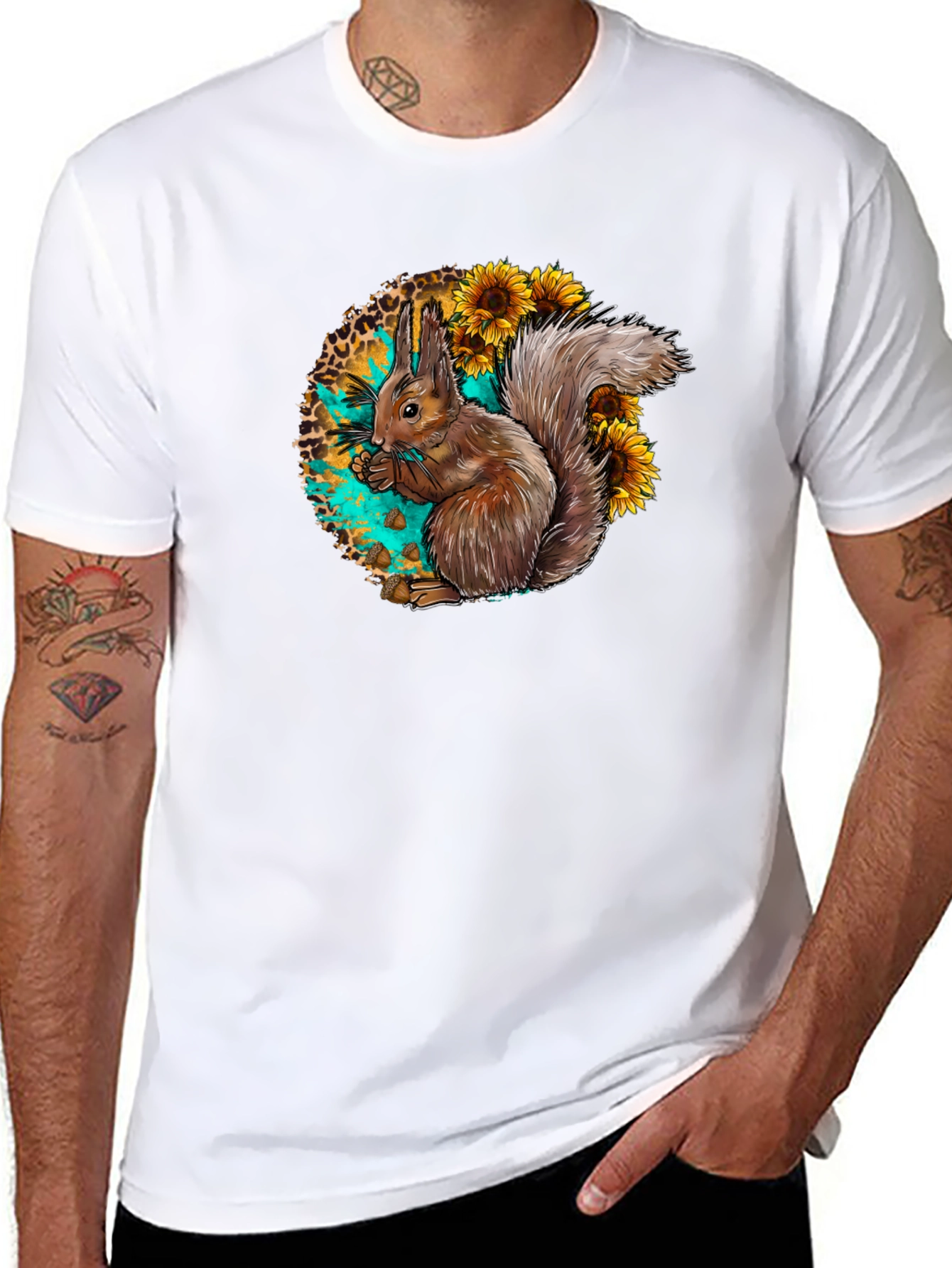 Squirrel & Sunflower Graphic Tee - Mens Black T-Shirt