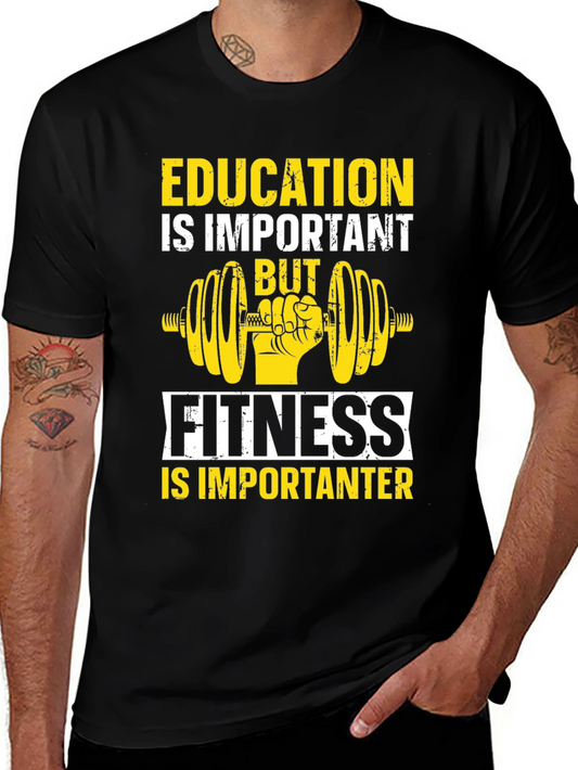 Education vs Fitness Graphic T-Shirt