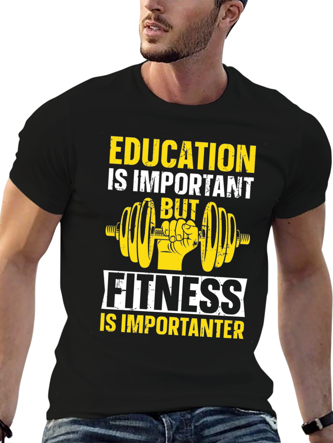 Education vs Fitness Graphic T-Shirt
