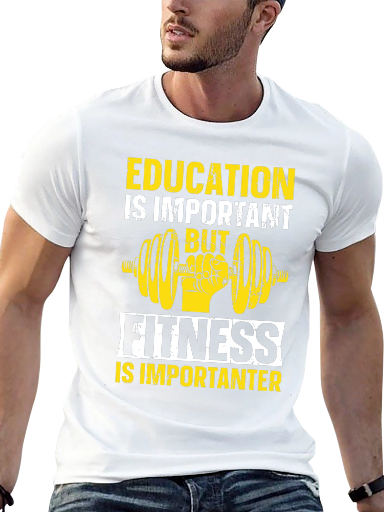 Education vs Fitness Graphic T-Shirt