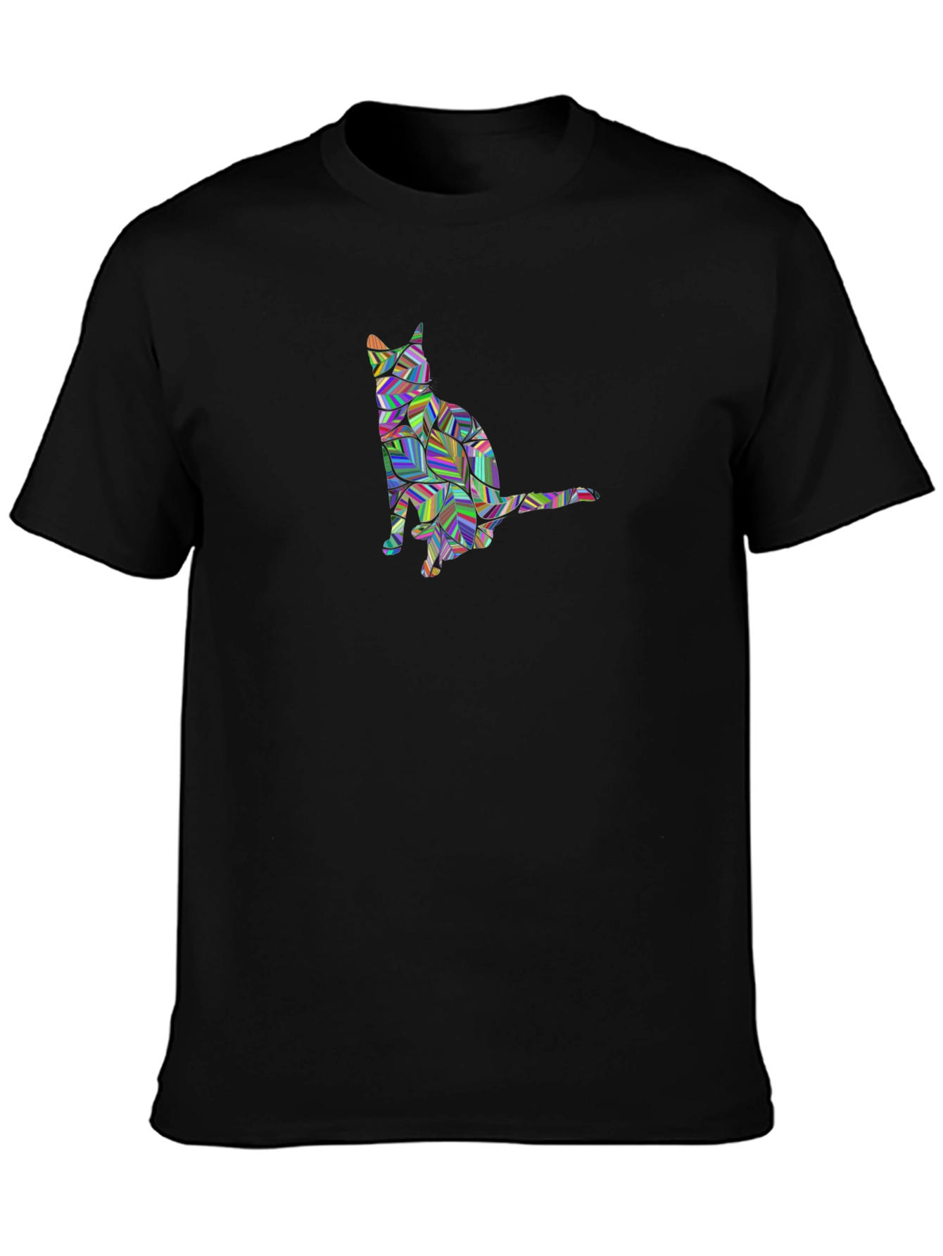 Geometric Cat Graphic Black T-Shirt