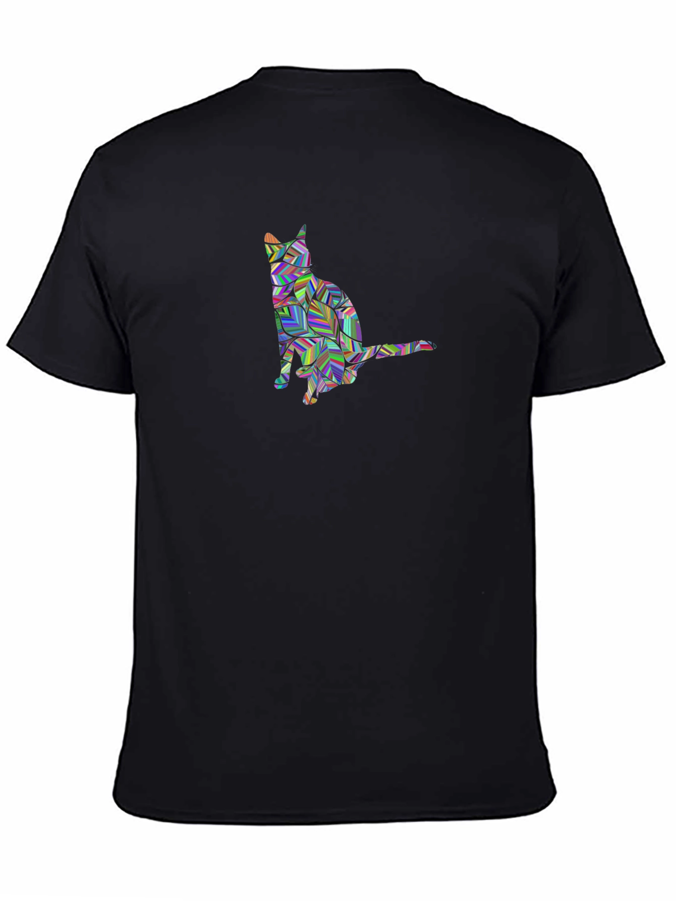 Geometric Cat Graphic Black T-Shirt