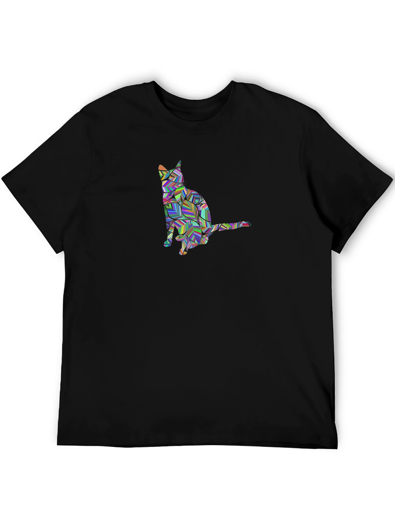 Geometric Cat Graphic Black T-Shirt