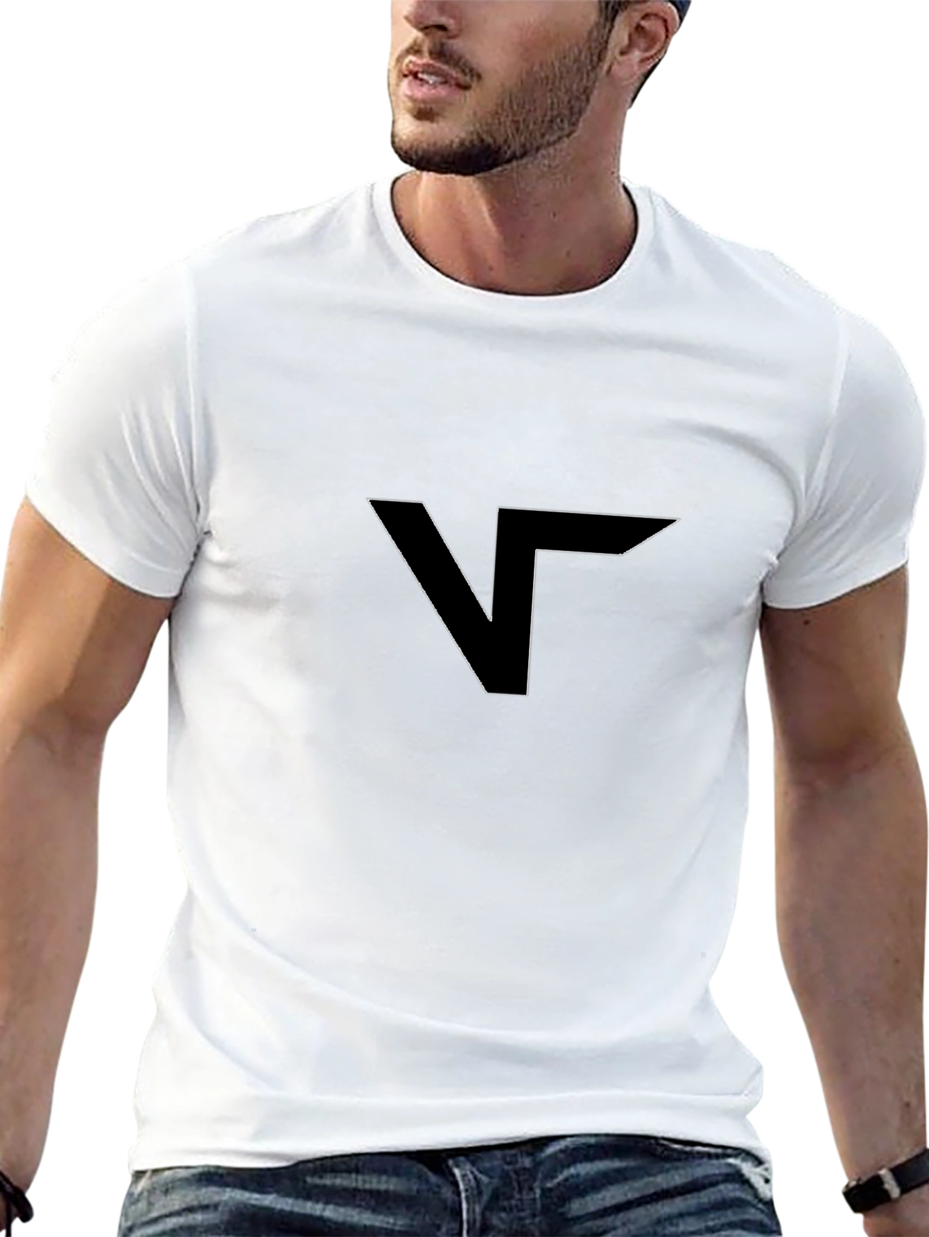 Modern Black T-Shirt with Geometric V Logo