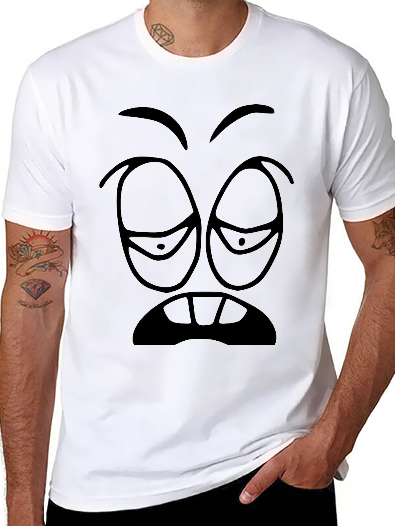Drowsy Face Graphic Tee - Black Cotton T-Shirt