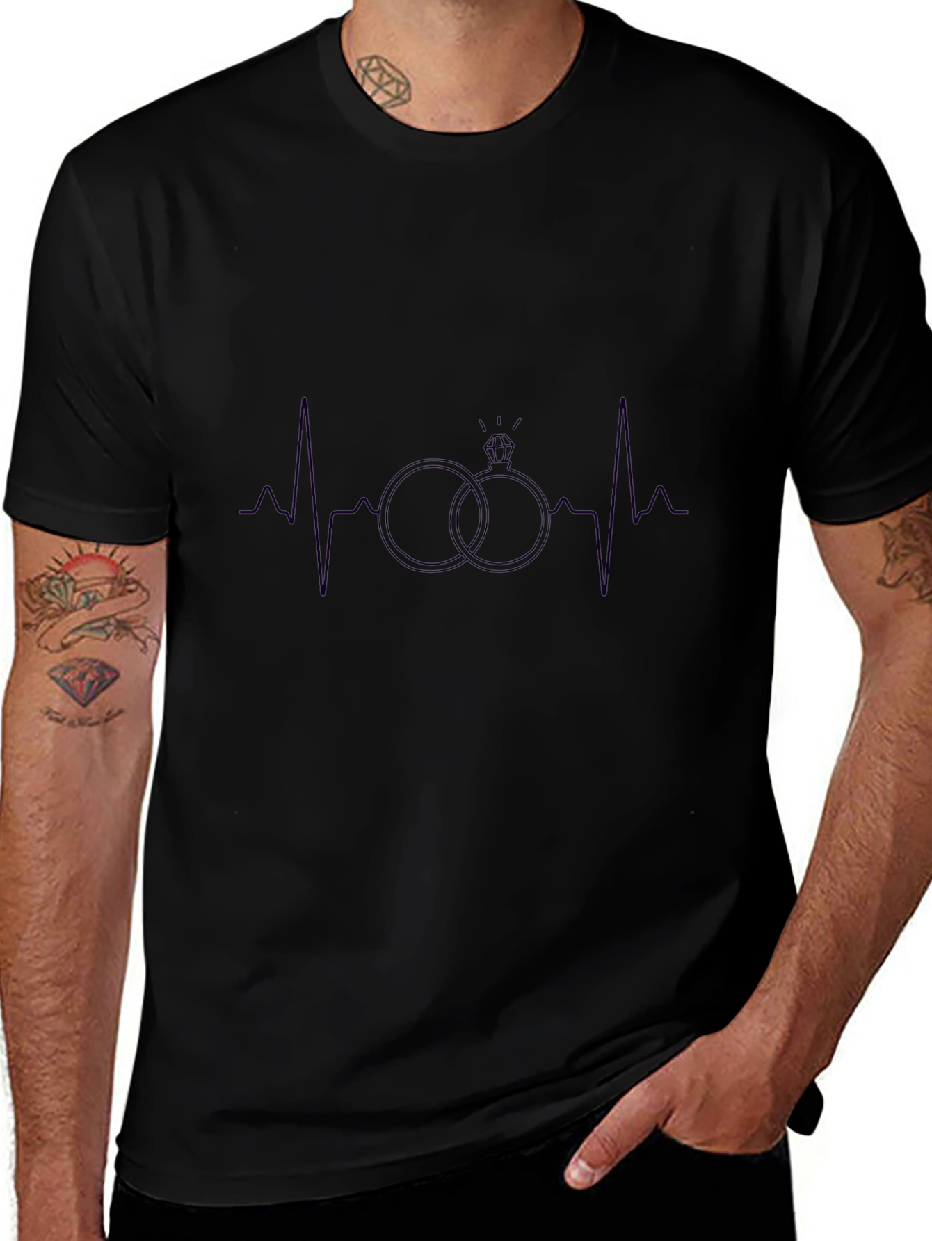Heartbeat Wedding Rings Graphic T-Shirt