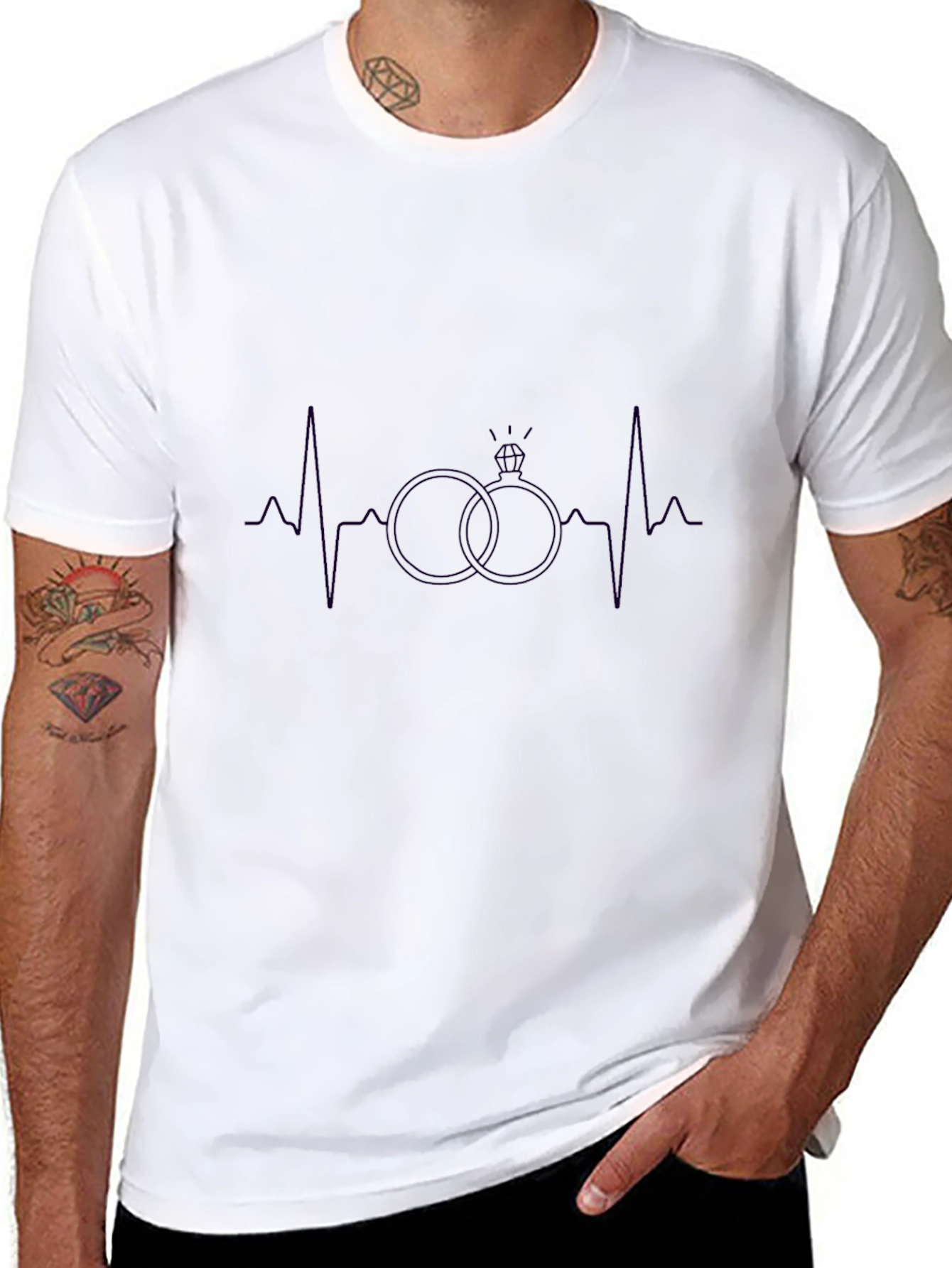 Heartbeat Wedding Rings Graphic T-Shirt