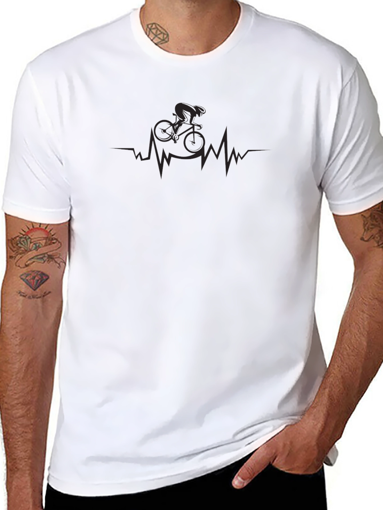 Cycling Heartbeat T-Shirt -  Comfortable Black Tee