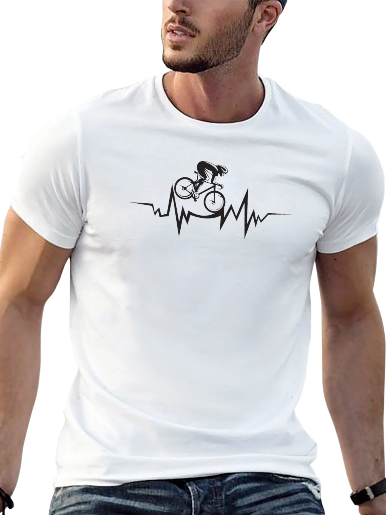 Cycling Heartbeat T-Shirt -  Comfortable Black Tee