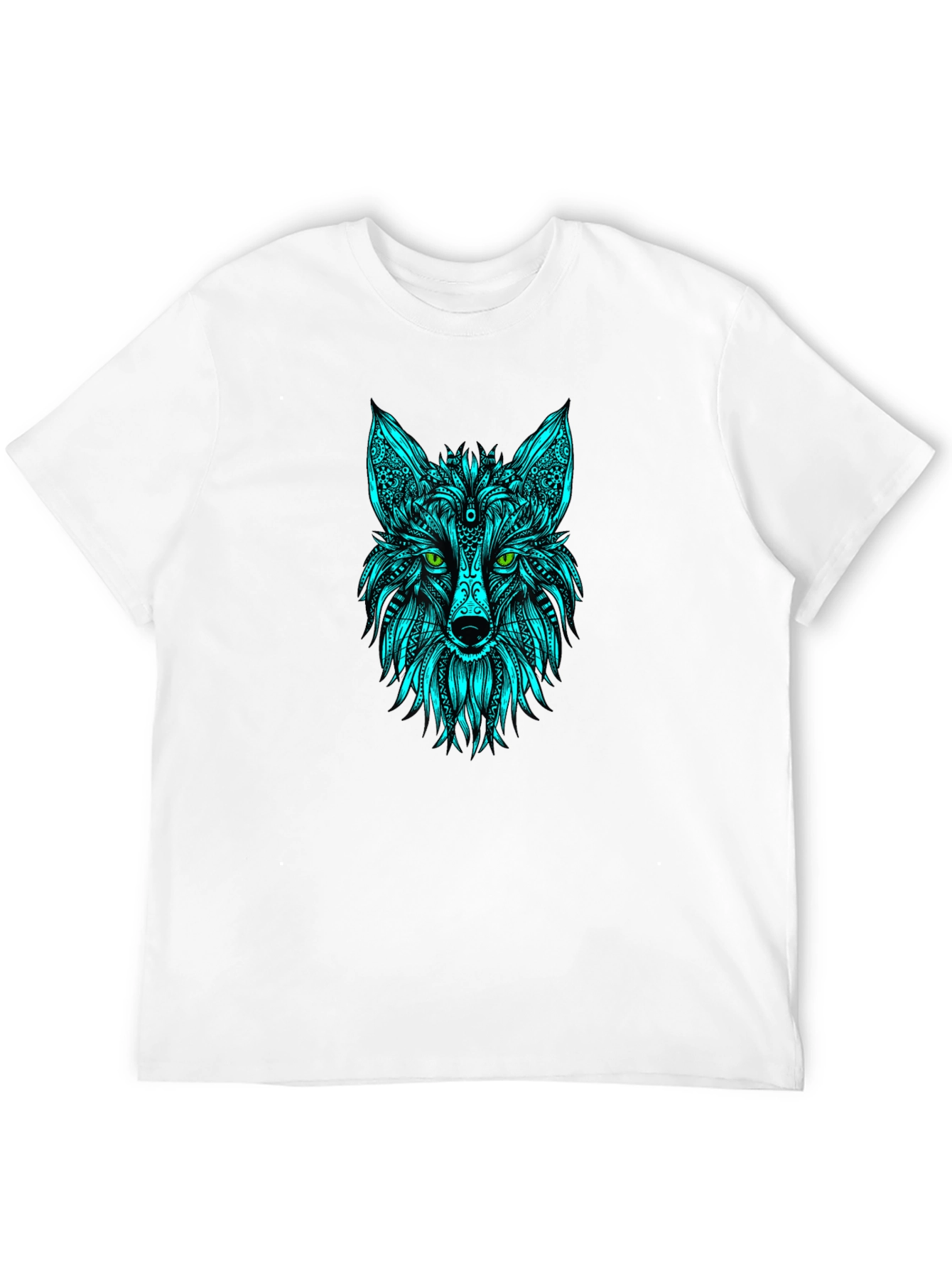Geometric Wolf Head T-Shirt - Black