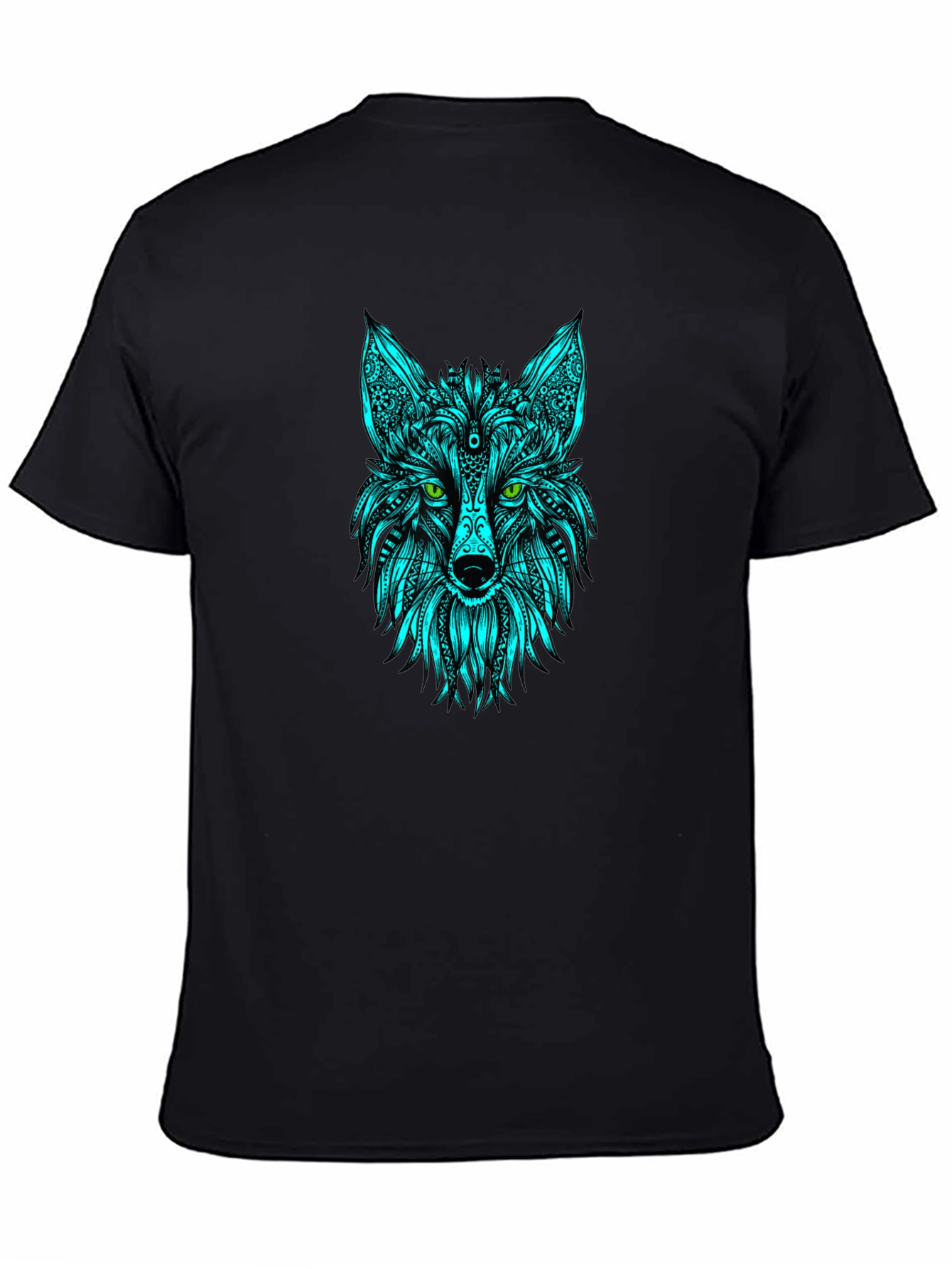 Geometric Wolf Head T-Shirt - Black