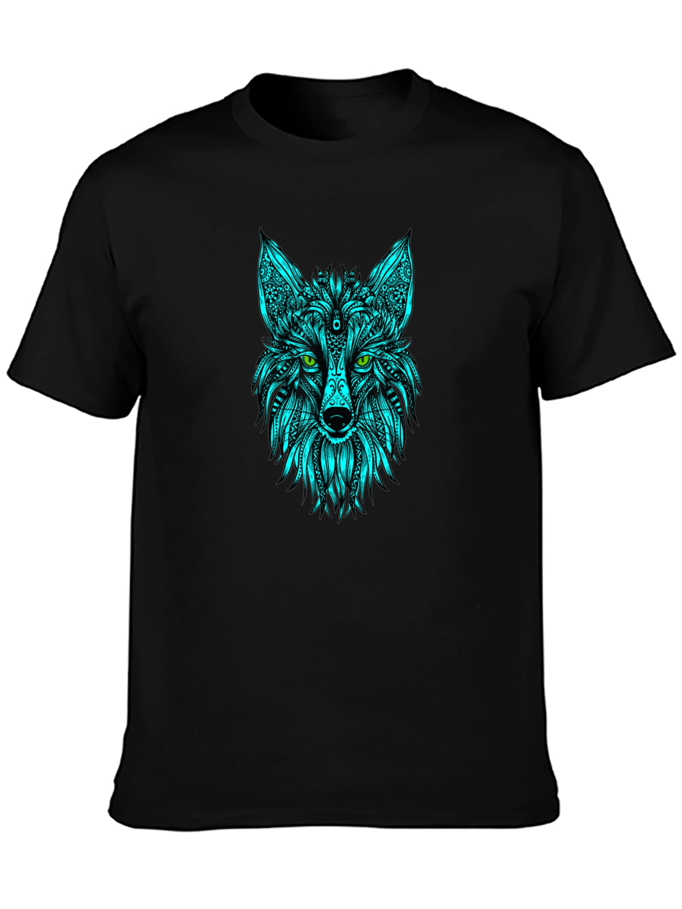Geometric Wolf Head T-Shirt - Black