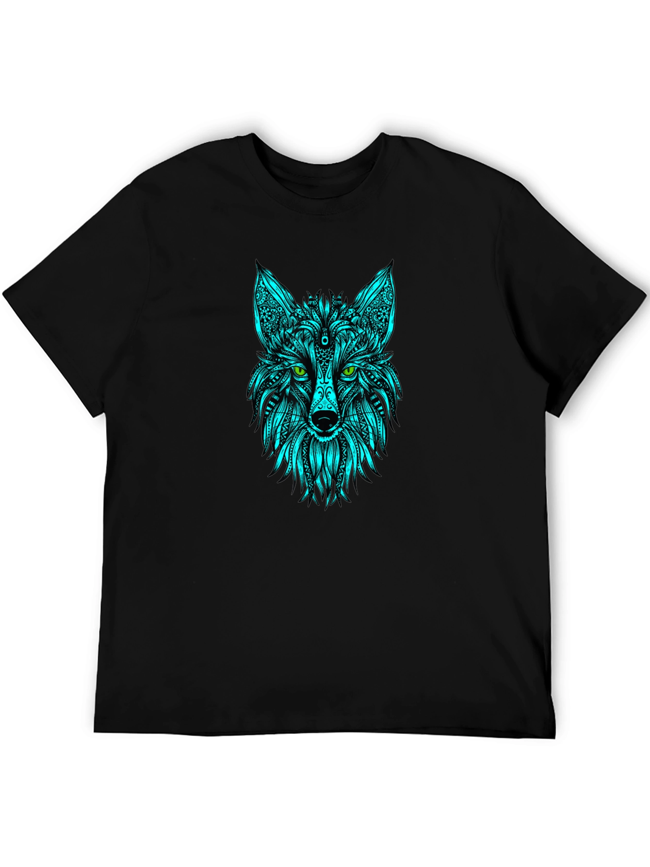 Geometric Wolf Head T-Shirt - Black