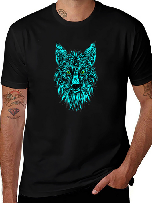 Geometric Wolf Head T-Shirt - Black