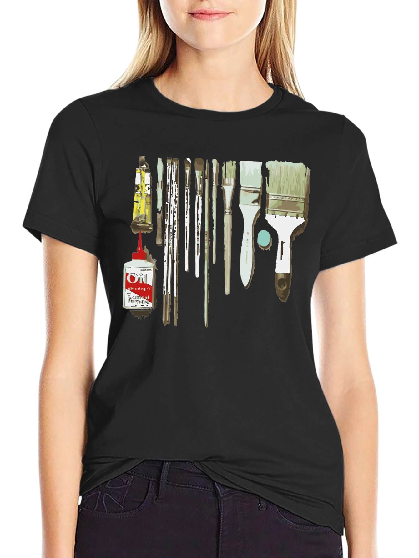 Artist Paintbrush Graphic Tee - Creative Black T-Shirt
