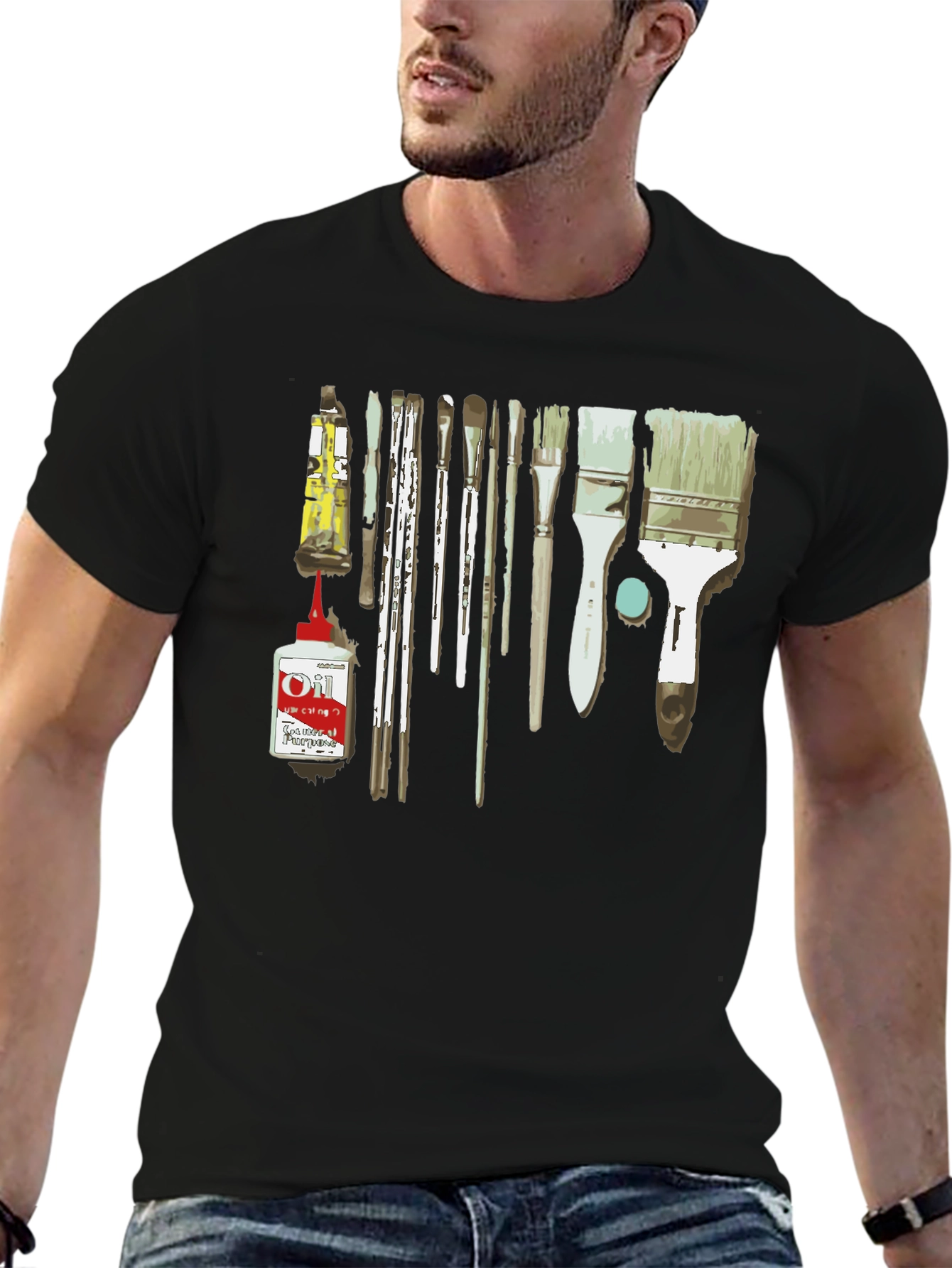 Artist Paintbrush Graphic Tee - Creative Black T-Shirt