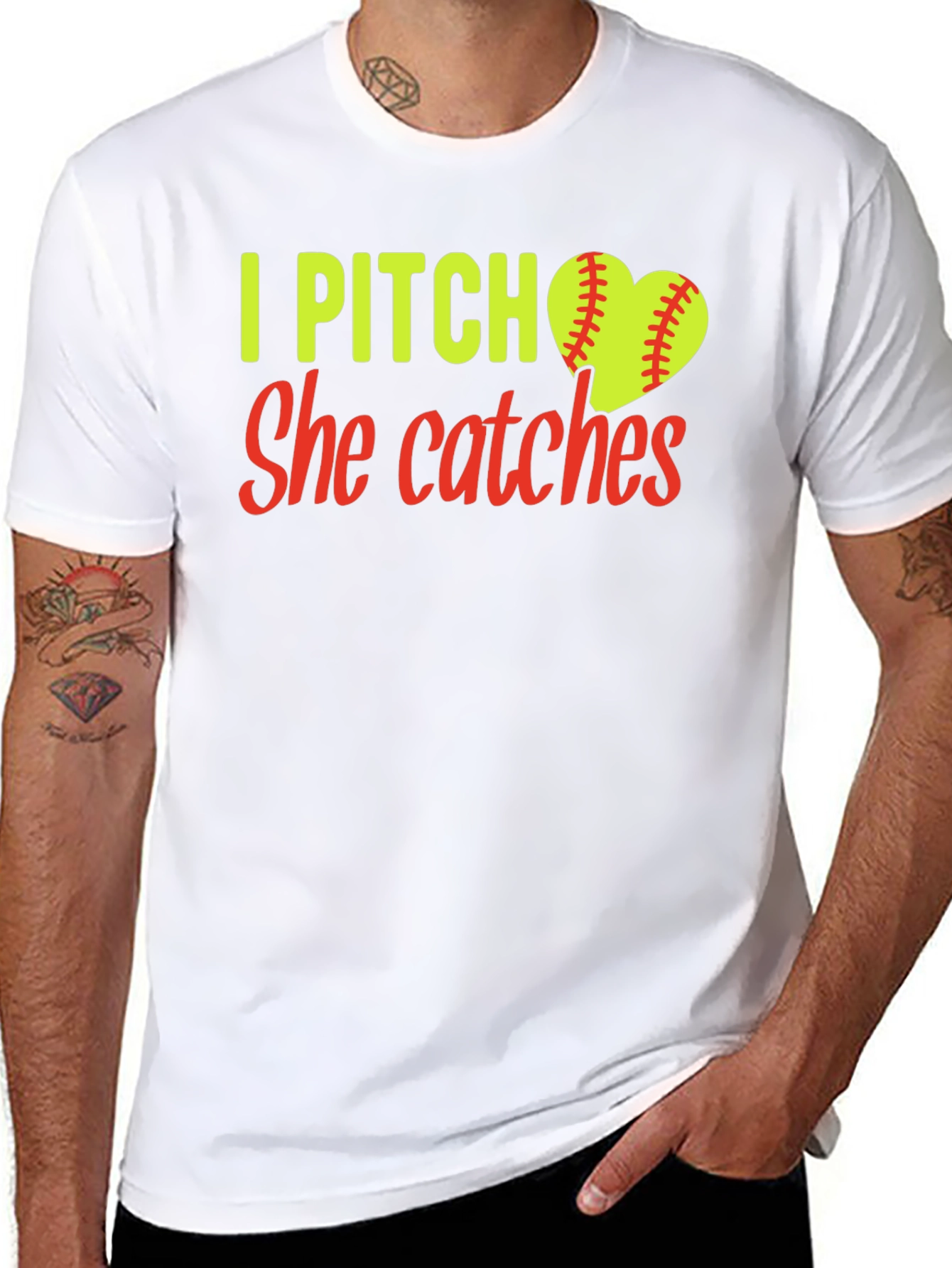 I Pitch She Catches Softball T-Shirt
